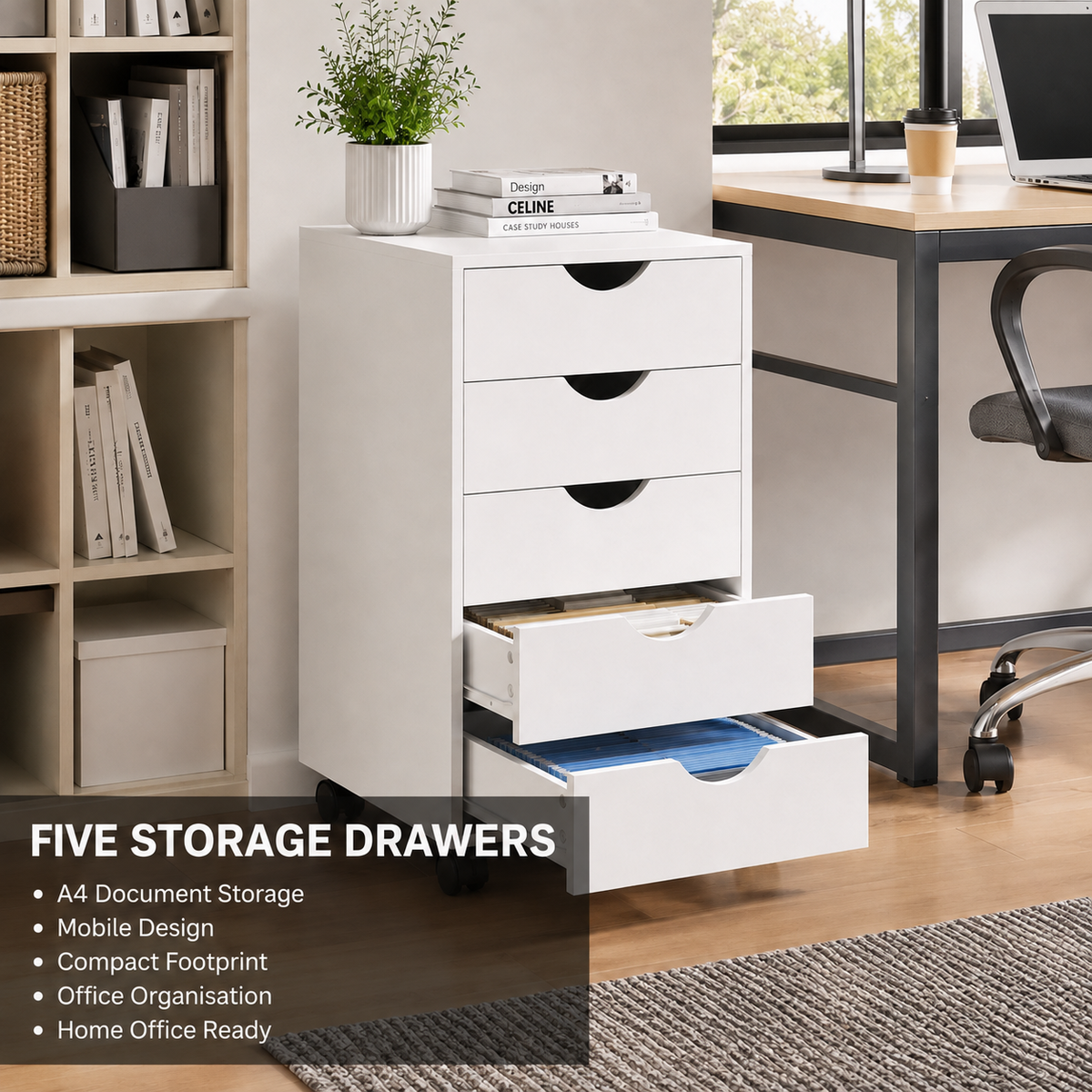 Core Packaging Five Drawer Mobile Filing Cabinet