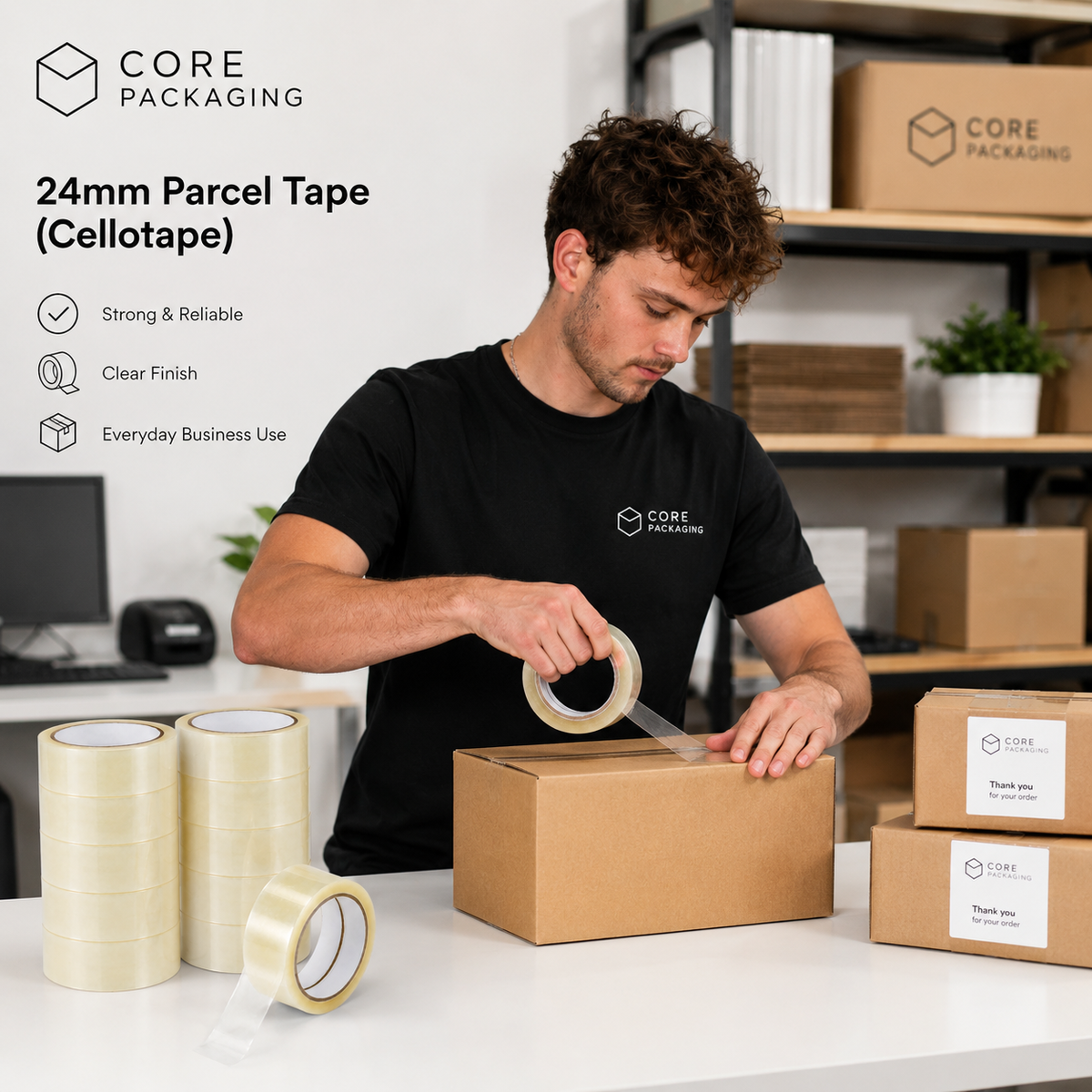 Core Packaging 24mm Parcel Tape (Cellotape)