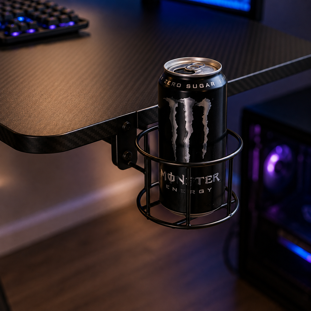 Core Packaging Gaming Desk with Cup Holder, Headphone Hook, Adjustable Feet and Cable Organiser
