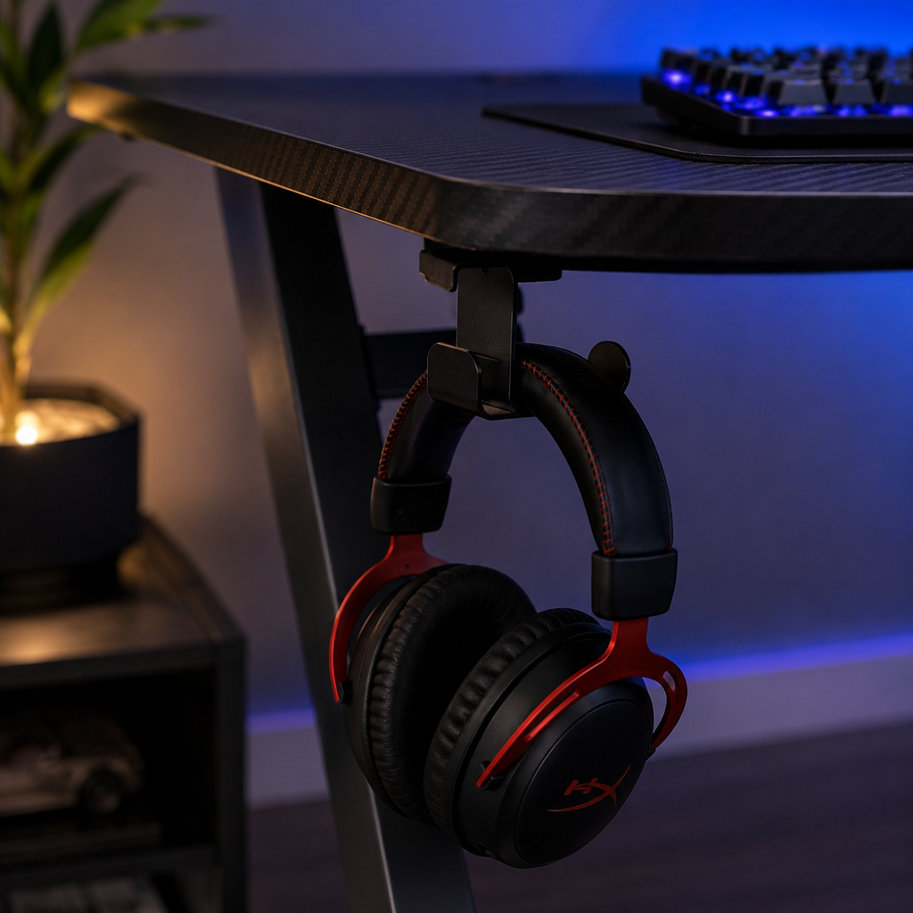 Core Packaging Gaming Desk with Cup Holder, Headphone Hook, Adjustable Feet and Cable Organiser