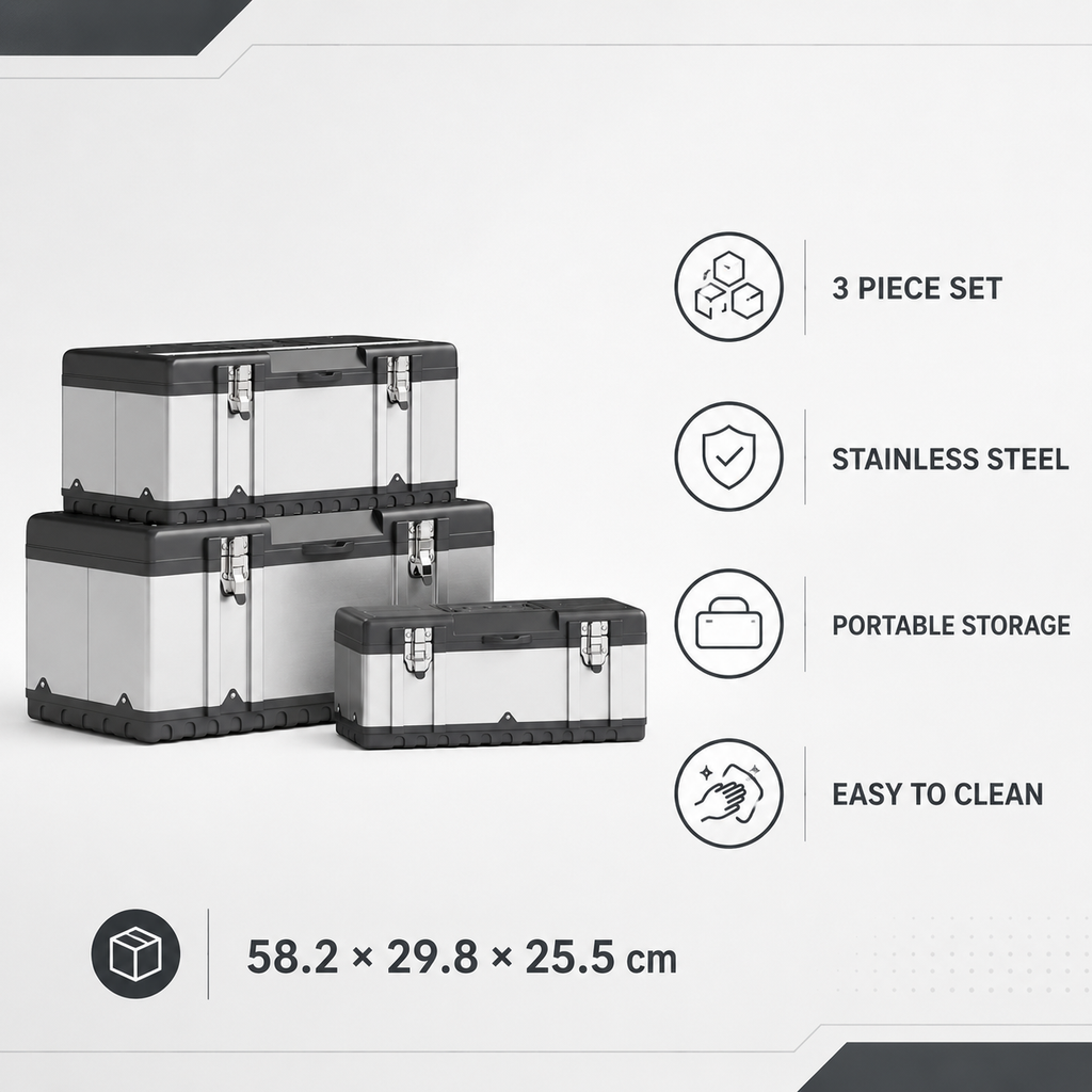 Core Packaging Stainless Steel Toolbox Set (3 Piece Set)