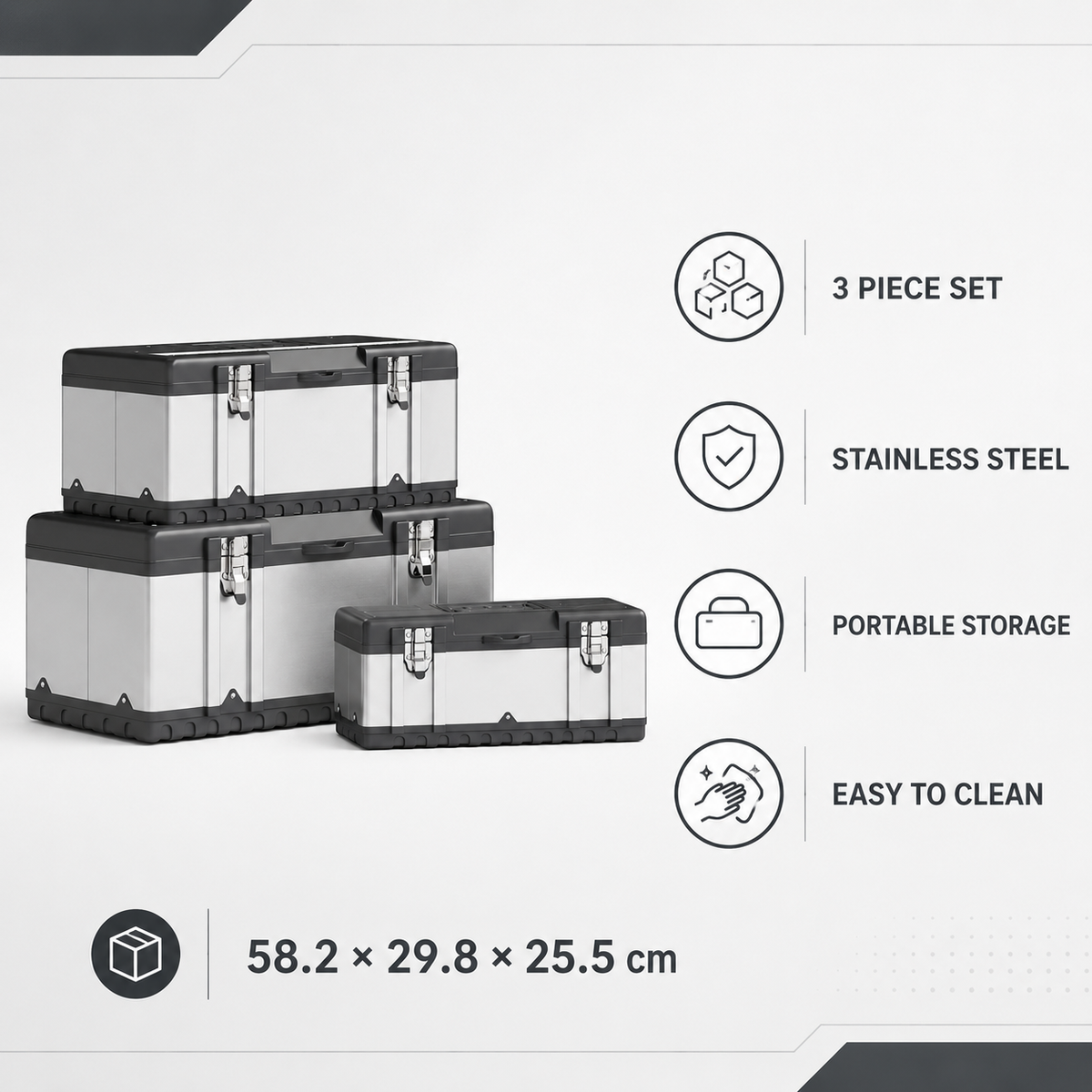 Core Packaging Stainless Steel Toolbox Set (3 Piece Set)