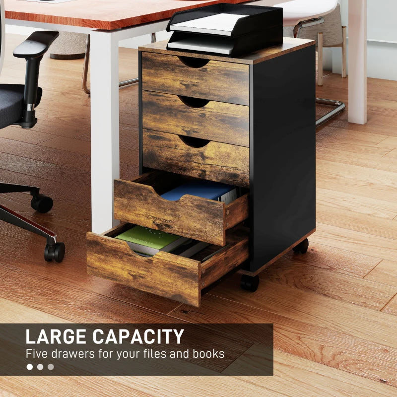 Core Packaging Five Drawer Mobile Filing Cabinet