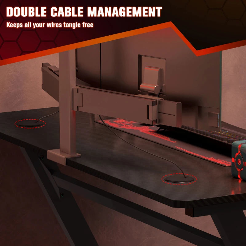 Core Packaging Gaming Desk with Cup Holder, Headphone Hook, Adjustable Feet and Cable Organiser