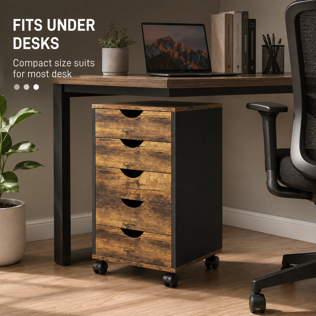 Core Packaging Five Drawer Mobile Filing Cabinet