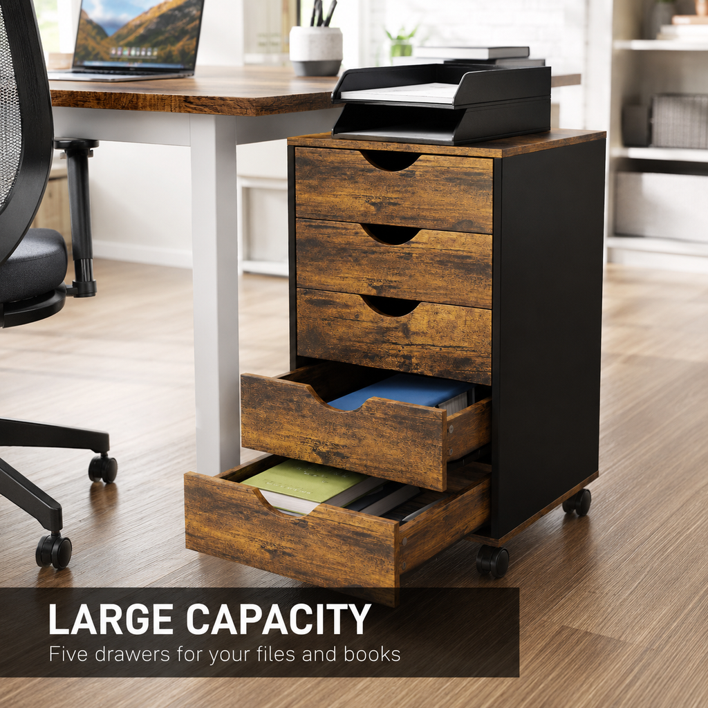 Core Packaging Five Drawer Mobile Filing Cabinet