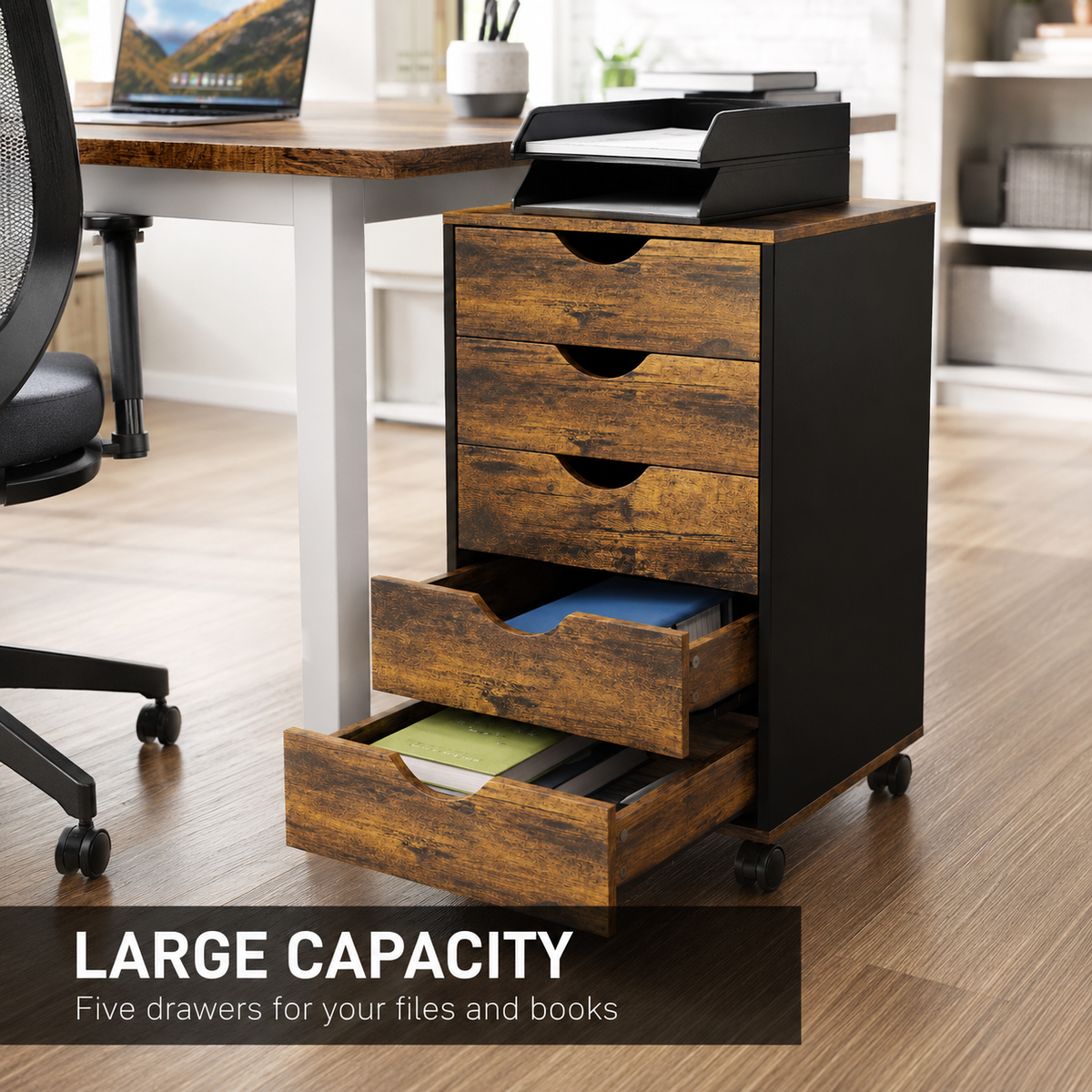 Core Packaging Five Drawer Mobile Filing Cabinet