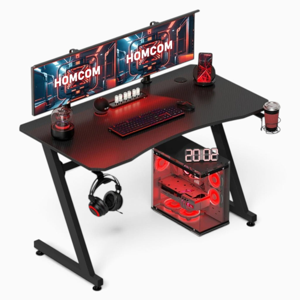 Core Packaging Gaming Desk with Cup Holder, Headphone Hook, Adjustable Feet and Cable Organiser