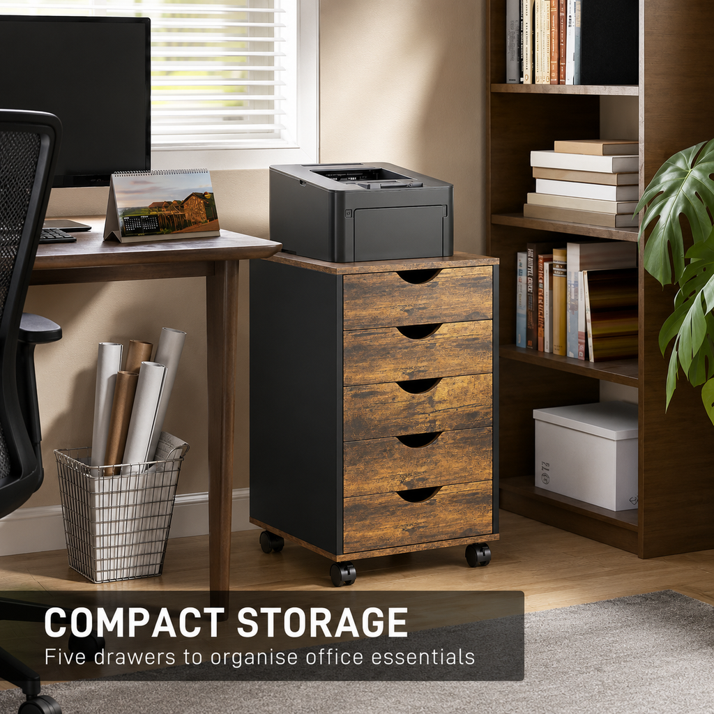 Core Packaging Five Drawer Mobile Filing Cabinet