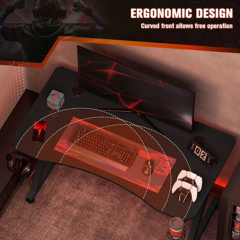 Core Packaging Gaming Desk with Cup Holder, Headphone Hook, Adjustable Feet and Cable Organiser